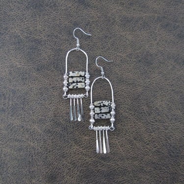 Dalmatian jasper and silver tribal chandelier earrings 