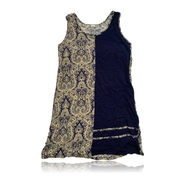 90s Mini Dress //Navy and Tan Paisley Print// 100% Cotton 