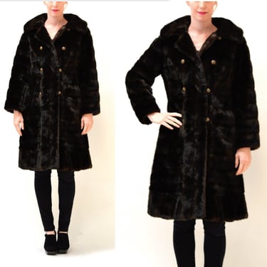 Vintage Faux Fur Coat Size Medium Black Brown Beaver// Vintage Brown Black Vegan Fur Coat Jacket Size Medium Large Mink Beaver 