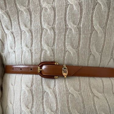 Vintage Womens Christian Dior Brown Leather Skinny Preppy Waist Belt Sz S 