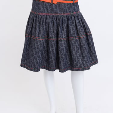 2006 Flight Trotter Logo Denim Tiered Skater Skirt