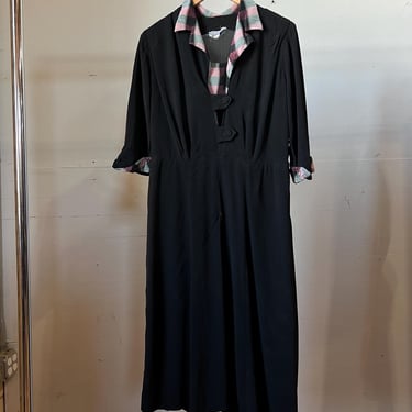 Large, Vintage 1950s Black Dress, As Is, Pink and Grey, Sensibly Young, I 