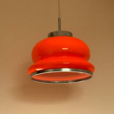 Vintage Space Age Orange Opal Glass Hanging Lamp / Retro Orange Pendant Light / Midcentury Modern Lighting / Yugoslavia / 1970s 