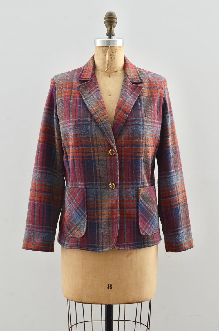 Vintage Plaid V-neck Elegant Blazer main image 1