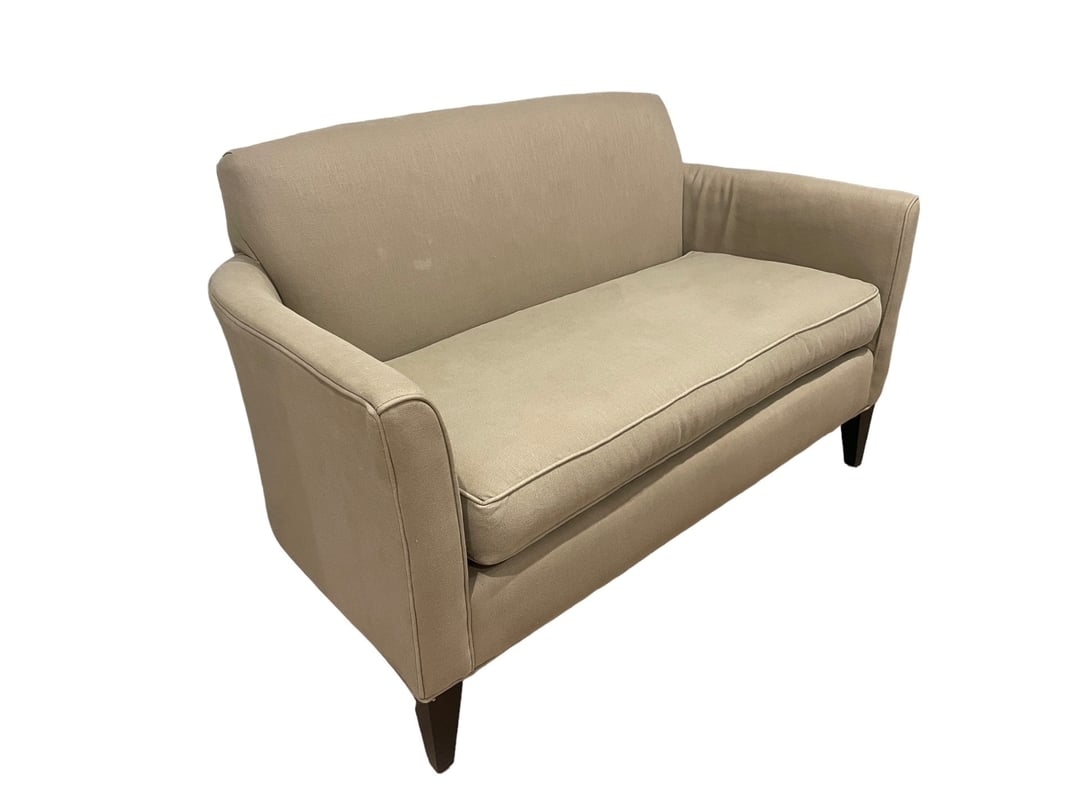 Pottery Barn Marcel Beige Upholstered Mini Sofa 2 Seater Sofa LC207 Goodby Hello East Coast Bethesda MD