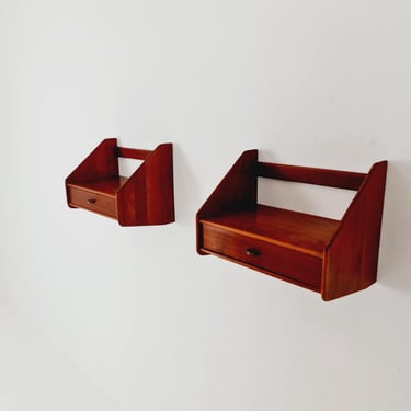 Pair Scandinavian string Mahogany hanging telephone table/ shelf/ bedside table/ nightstand from the 60s 