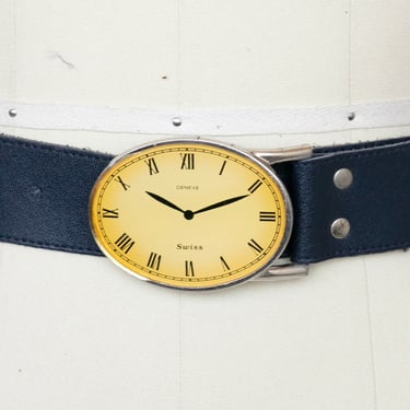 1980s Belt Thick Leather Novelty Clock Buckle Waist Cinch 