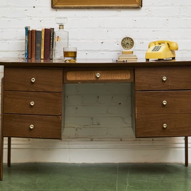 1960s Rattan Front Formica Desk