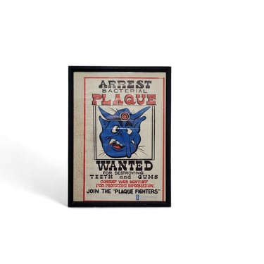 1970s Vintage Dentistry Wanted Poster, Arrest Bacterial Plaque, 1971 Dentist Office Dental Advertisement, Preventative Dentistry Products 