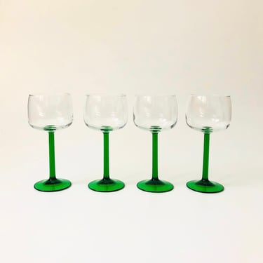 Vintage Green Stemmed Wine Glasses / Set of 4 / Luminarc 