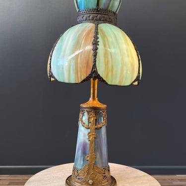 Vintage Art Deco Style Table Lamp with Tiffany Style Shade, c.1930’s 