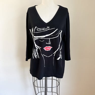 Vintage 1980s Red Lip Lady Face Graphic T-shirt / S-M 