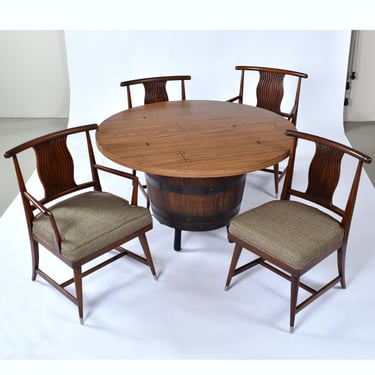Whiskey Barrel Dining Table Set With Four Walnut Chairs Poker Gaming Table 