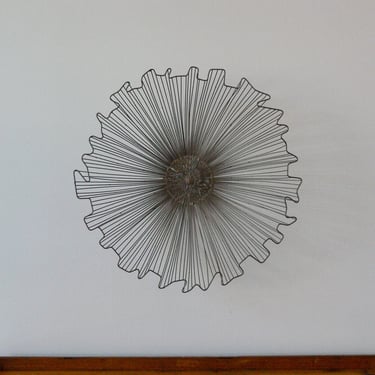 Modernist Curtis Jere Style Wire Sunburst Wall Sculpture/ Wire Fruit Basket 