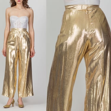 Vintage Liquid Gold Wide Leg Lounge Pants - Extra Small | 80s 90s Farinae High Waist Straight Leg Trousers 