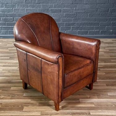 Vintage French Art Deco Style Leather Club Chair w/ Patinated Cognac 