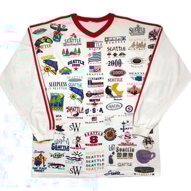 Vintage 90s Seattle Washington Souvenir/Destination Style Striped Test Print Graphic Long Sleeve T-Shirt Size XL/XXL 