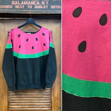 Vintage 1980’s Appliqué Watermelon Custom Made Hanes Sweatshirt, 80’s New Wave, Vintage Clothing 