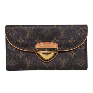 Louis Vuitton - Brown Pebbled Leather Monogram Print Clasped Wallet