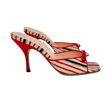 Prada Red + Navy Striped Bow Heels