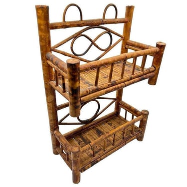 Aesthetic Movement Tortiose Tiger Bamboo Rattan Two Tiered Wall Shelf 