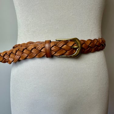 Vintage braided leather belt Artesian thick woven~ honey brown skinny trouser belts~ gender neutral/ unisex open size up to 33” waist 