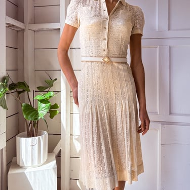 30s Sheer Ivory Lace Dress | XS