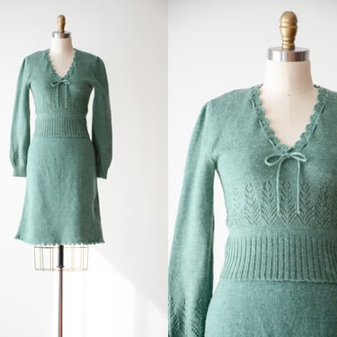 green knit skirt set | 70s vintage Giorgio Saint Angelo sage green wool knit sweater skirt 2 piece set 