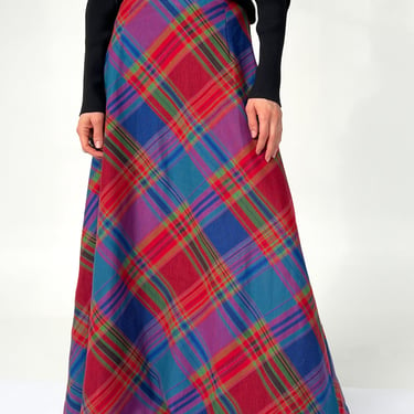 Blue and Red Plaid Maxi Skirt (M)