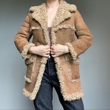 Vintage Morlands Real Lambskin Brown Tan Shearling Warm Leather Jacket Sz XS 