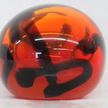 Hand Blown Art Glass Orange and Black Paperweight 2853B
