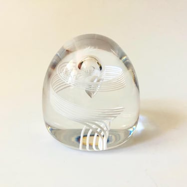 Steuben Latticino Spiral Crystal Paperweight - Signed 