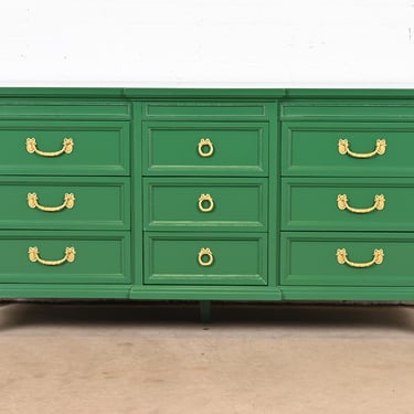 Thomasville French Regency Louis XVI Green Lacquered Dresser or Credenza, Newly Refinished