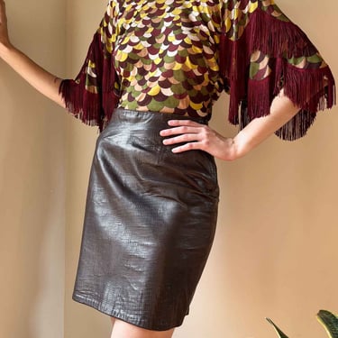 90s Espresso Textured Leather Skirt | M