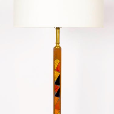 Beautiful Georges Briard Mid Century Modern Mosaic Walnut Floor Lamp 