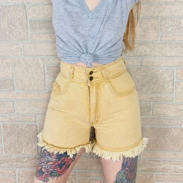 Vintage High Rise Yellow Denim Shorts / Size 24 25 