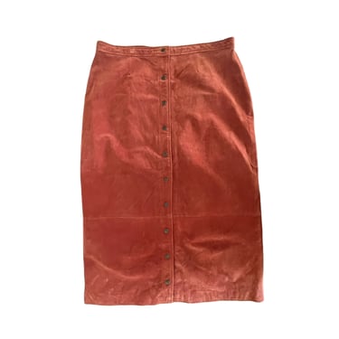Ashley Stewart Burnt Orange Suede Snap Button Maxi Long Skirt, Plus Size Suede Skirt, Size 22 