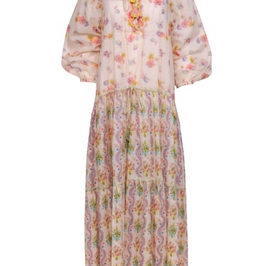 Anjuna Collection - Light Pink Floral Print Maxi Dress Sz M