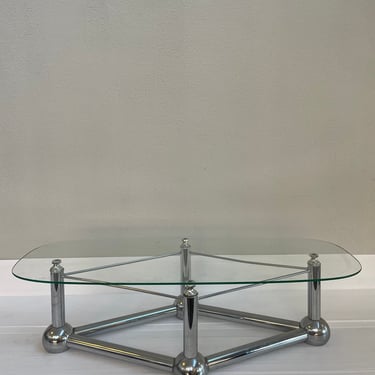 Mid-Century Modern Chrome Ball Glass Coffee Table 