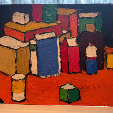 Cubist Abstract Original Painting “Groceries” Oil on Board 