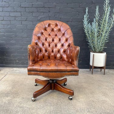 Vintage Cognac Button Tufted Leather Office Chair, c.1960’s 