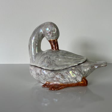 1980's Yoel Zidon Art Terracotta Glaze Swan Sculpture 