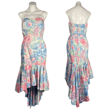 1980's Pastel Floral Mermaid Gown Size S