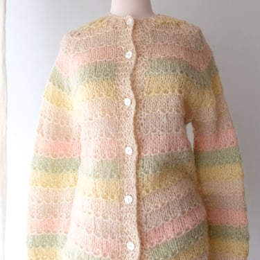 Darling 1960's Pastel Striped Made in Italy Mohair Sweater/ Sz M