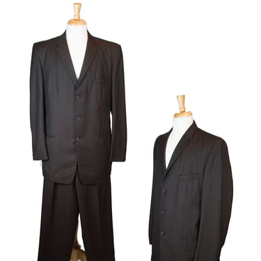 1950s Mens Suit ~ Black and Brown Stripe 2 Piece Wool Suit 