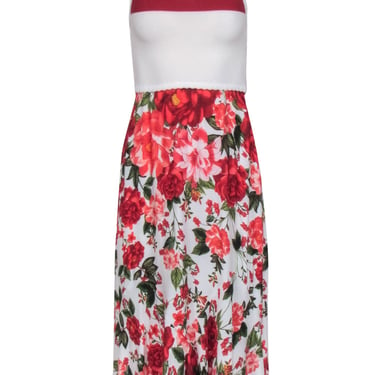 Farm - Ivory Crochet Bodice w/ Red Floral Bottom Dress Sz M