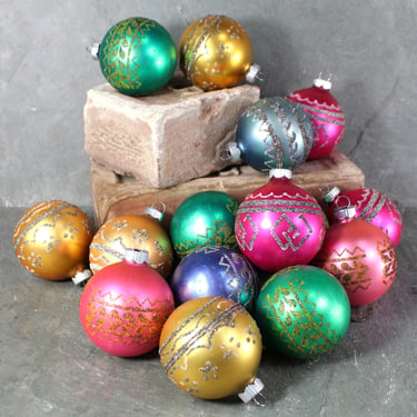 Vintage Shiny Brite Glittered Christmas Ornaments | Set of 15 | 2" Glass Balls | Vintage Christmas Ornaments | Bixley Shop 