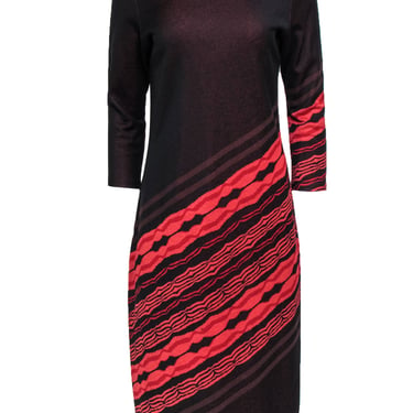 Yoana Baraschi - Red Print 3/4 Sleeve Knit Dress Sz L