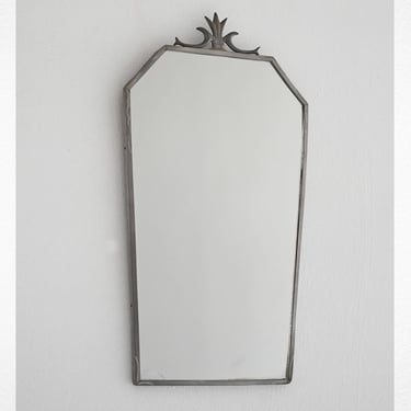 Scandinavian Art Deco Wall Mirror, 1931 Pewter Frame with Floral Engraving and Original Glass 