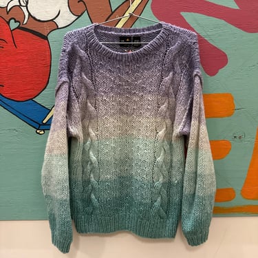 1980s 1990s Liz Claiborne pastel acrylic chunky knit ombré dip dyed sweater size medium / purple and teal / m / fairy kei / Kandy / oversize 
